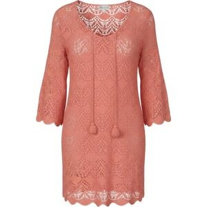 Mud Pie Flamingo Tunic Dress Coverup Beach Resort Preppy Coastal Large Crochet